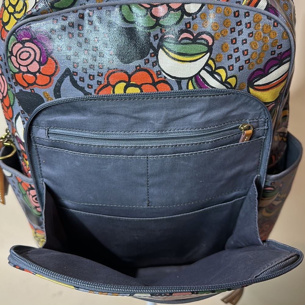 Fossil Multicolor Floral Canvas Backpack with Brown Trim - Picture 5 of 12